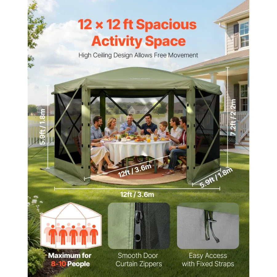 6-Sided Screen Gazebo Tent 12x12