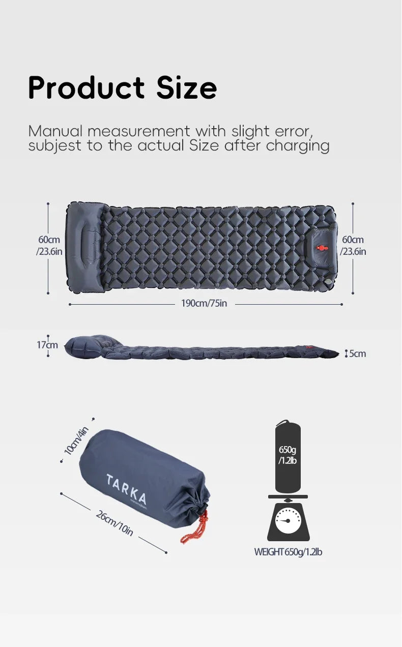 TARKA Inflatable Camping Mats Air Mattress With Pillow Outdoor Tourist Sleeping Pad Self-Inflating Mattress For Hiking Climbing