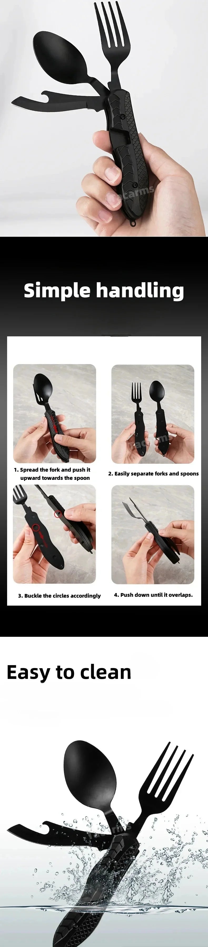 Outdoor Camping Utensils Portable Stainless Steel Foldable Spoon Fork Knife Bottle Opener Combo Set Cutlery Tableware Multitool