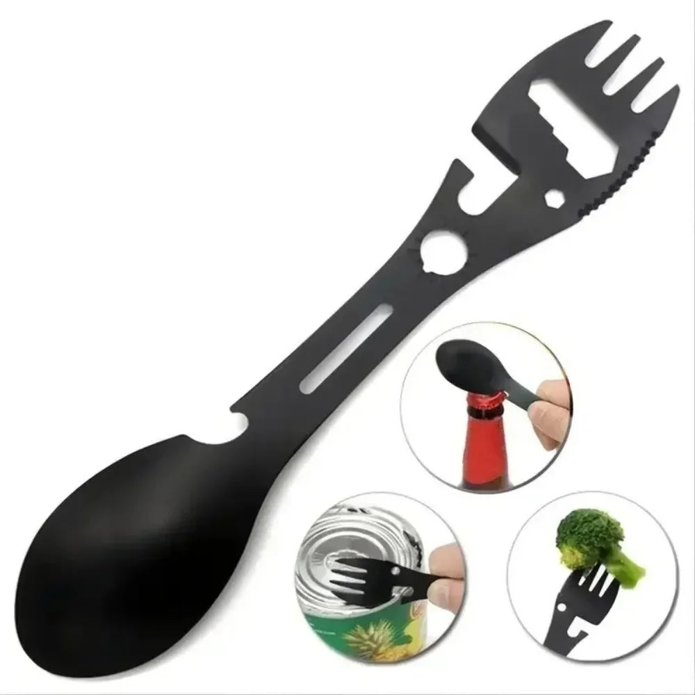 Camping Utensils Set Stainless Steel Outdoor Survival Gear 5 in 1 Tableware Travel Hiking Cutlery Fork Spoon Opener