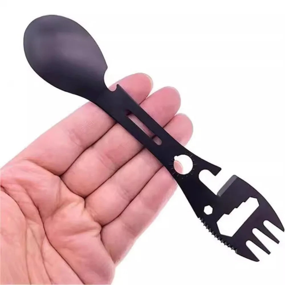 Camping Utensils Set Stainless Steel Outdoor Survival Gear 5 in 1 Tableware Travel Hiking Cutlery Fork Spoon Opener