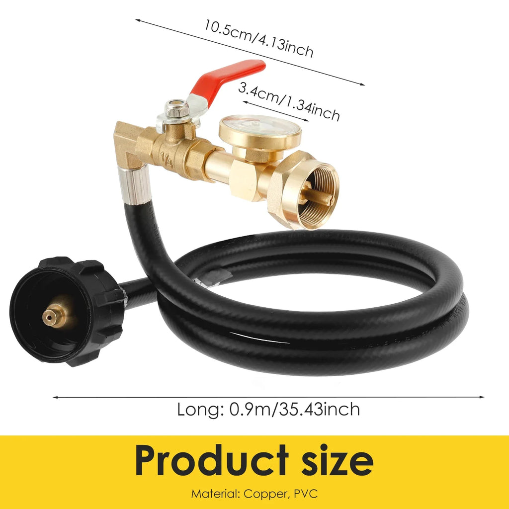 Propane Tank Hose Flexible Propane Refill Adapter Hose with Gauge Propane Tank Extension Hose Barbecue Accessories for 1 lb Tank