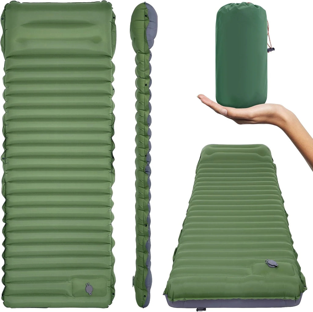 Inflatable Sleeping Pad with Pillow， Portable Air Mattress for Camping, Hiking & Outdoor Travel