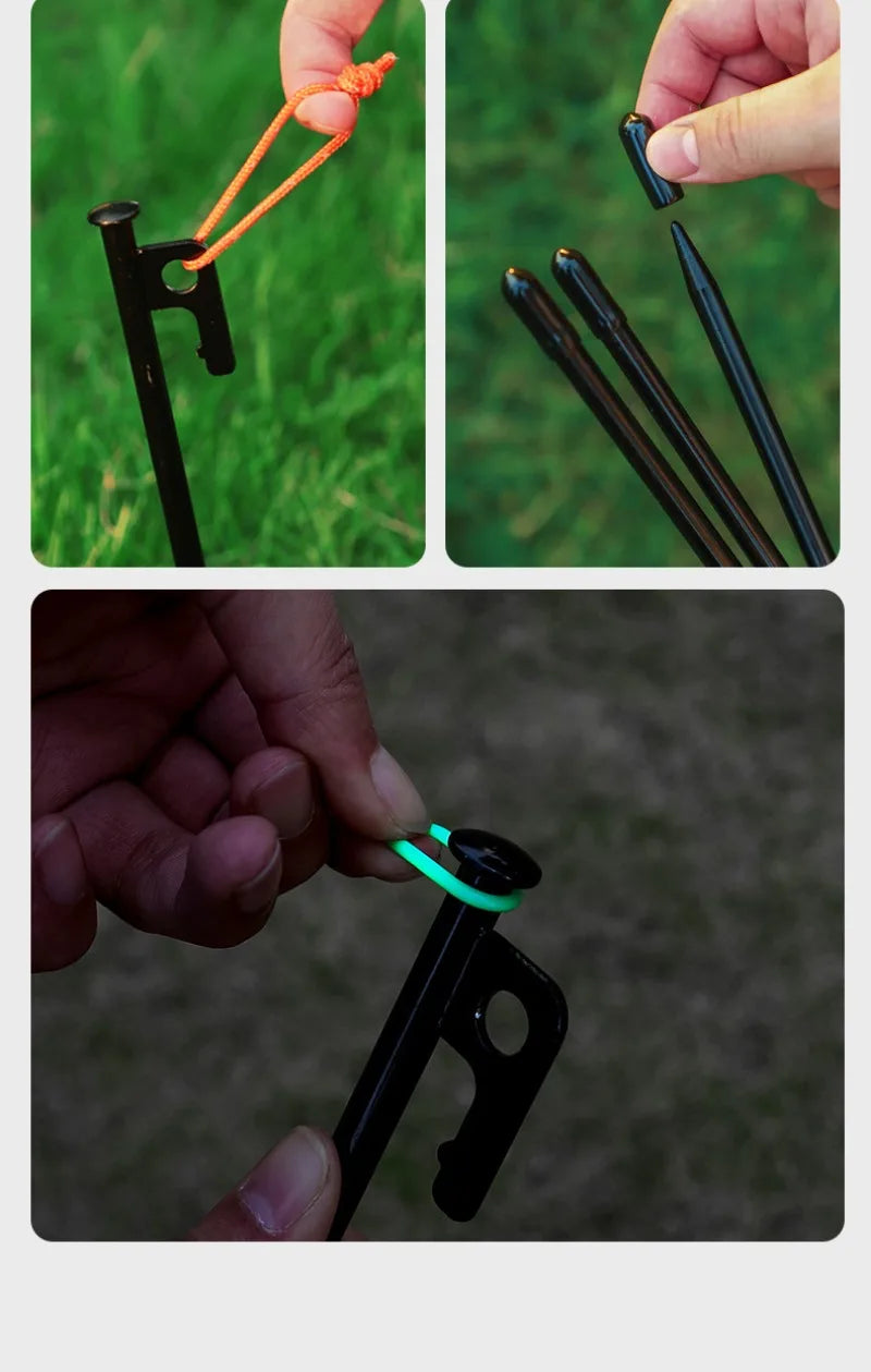Tent Stakes Heavy Duty & Hammer Set  Steel Tent Pegs+Storage Bag +Fluorescent Rubber Circle for Camping Grassland,Canopies