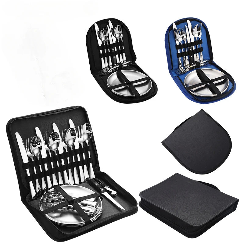 Ultimate Camping Tableware Set with Bag Portable Cutlery Kit for Outdoors Camping Utensils Including Steak Knives,Forks,Spoons