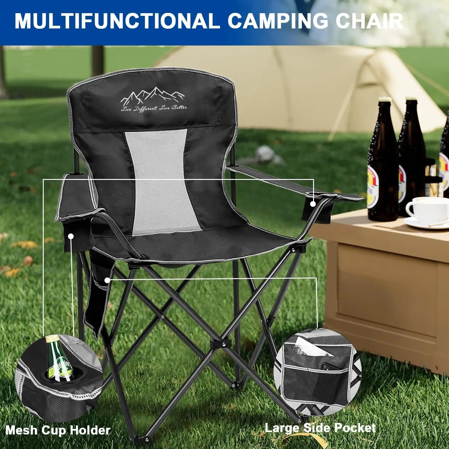 Heavy-Duty Camping Chair with Cooler