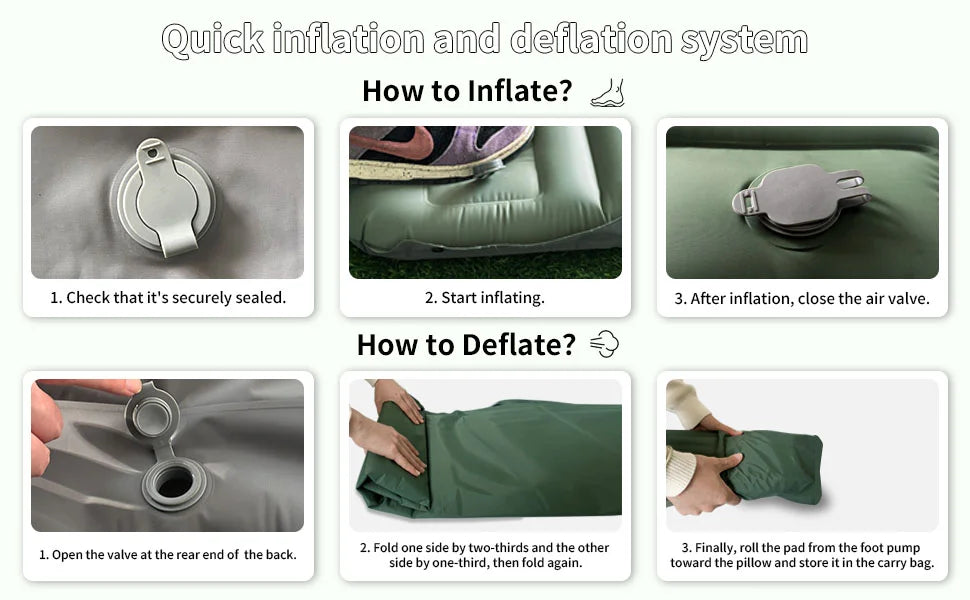 Inflatable Sleeping Pad with Pillow， Portable Air Mattress for Camping, Hiking & Outdoor Travel