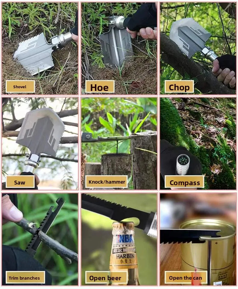 Hot selling car mounted outdoor equipment, multifunctional folding engineering shovel, convenient military shovel, camping tool