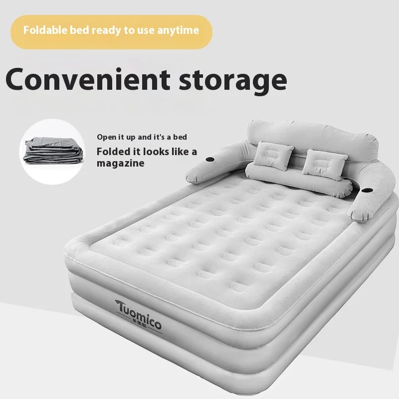 2 Persons Inflatable Mattress Indoor Outdoor Air Cushion 48cm High Bed Camping Folding Home Lazy Laying Soft Skin-friendly