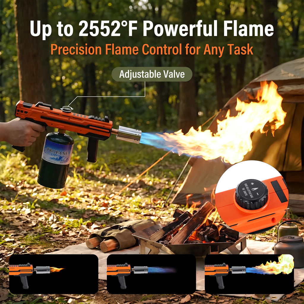 Propane Torch Gun, Adjustable Stable Flame, Ideal for Kitchen Cooking, Sous Vide, BBQ, Campfire, Fireplace (Tank Not Included)