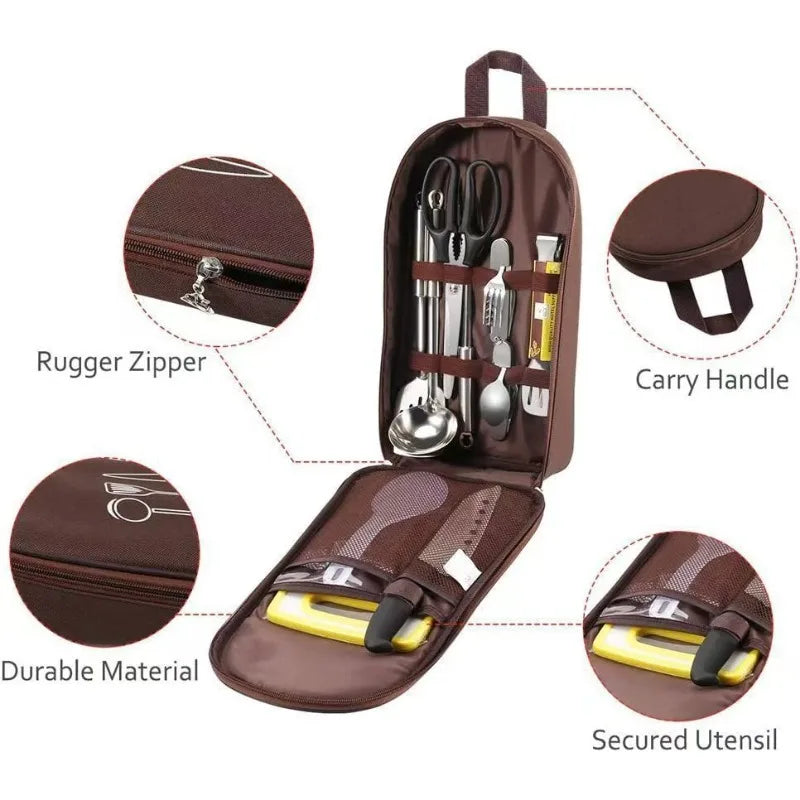 Camping Travel Cooking Utensils Organizer Travel Bag Portable Pouch for BBQ Camp Cookware Kitchen Kit