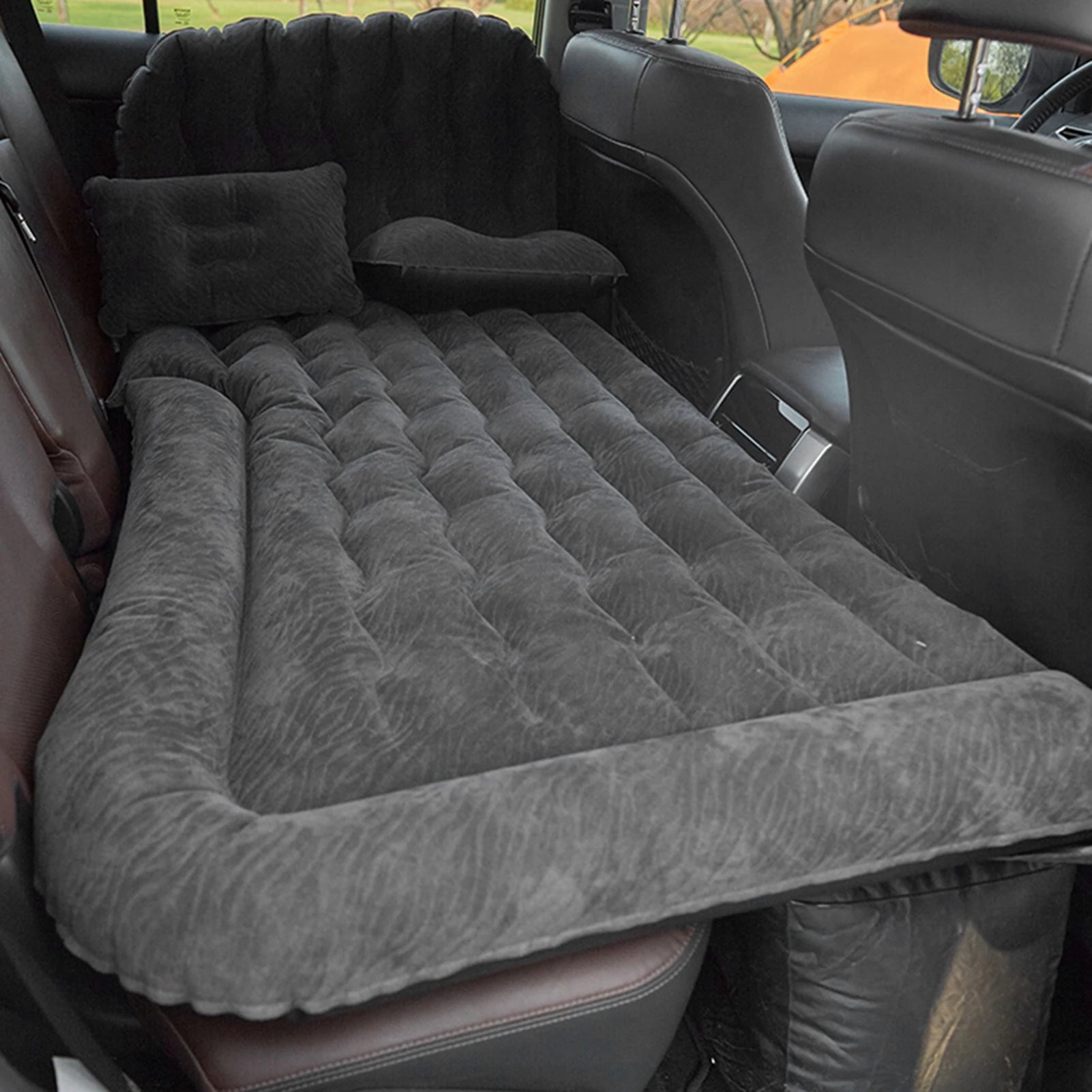 Car Inflatable Bed 2‑In‑1 Multifunction Inflatable Travel Mattress PVC Flocking Soft Sleeping Rest Cushion for Car SUV