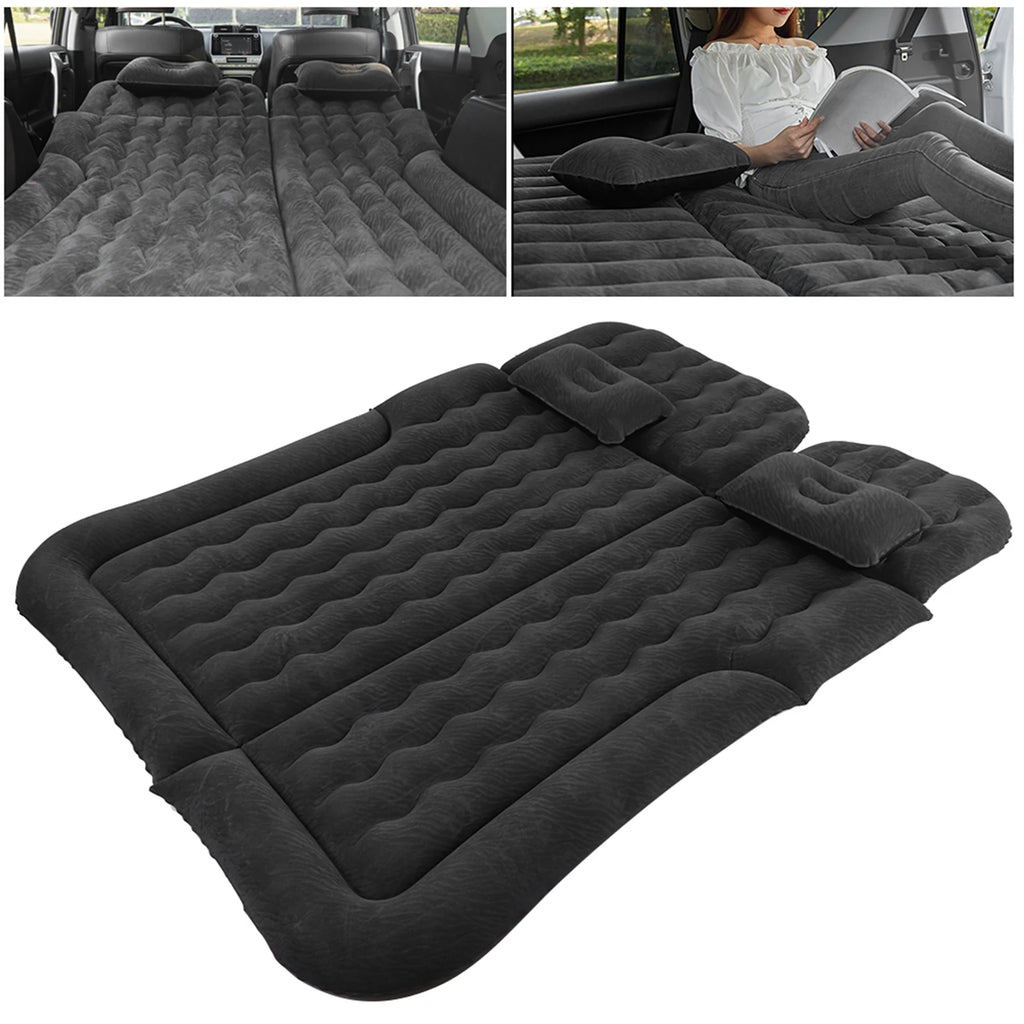 Car Inflatable Bed 2‑In‑1 Multifunction Inflatable Travel Mattress PVC Flocking Soft Sleeping Rest Cushion for Car SUV