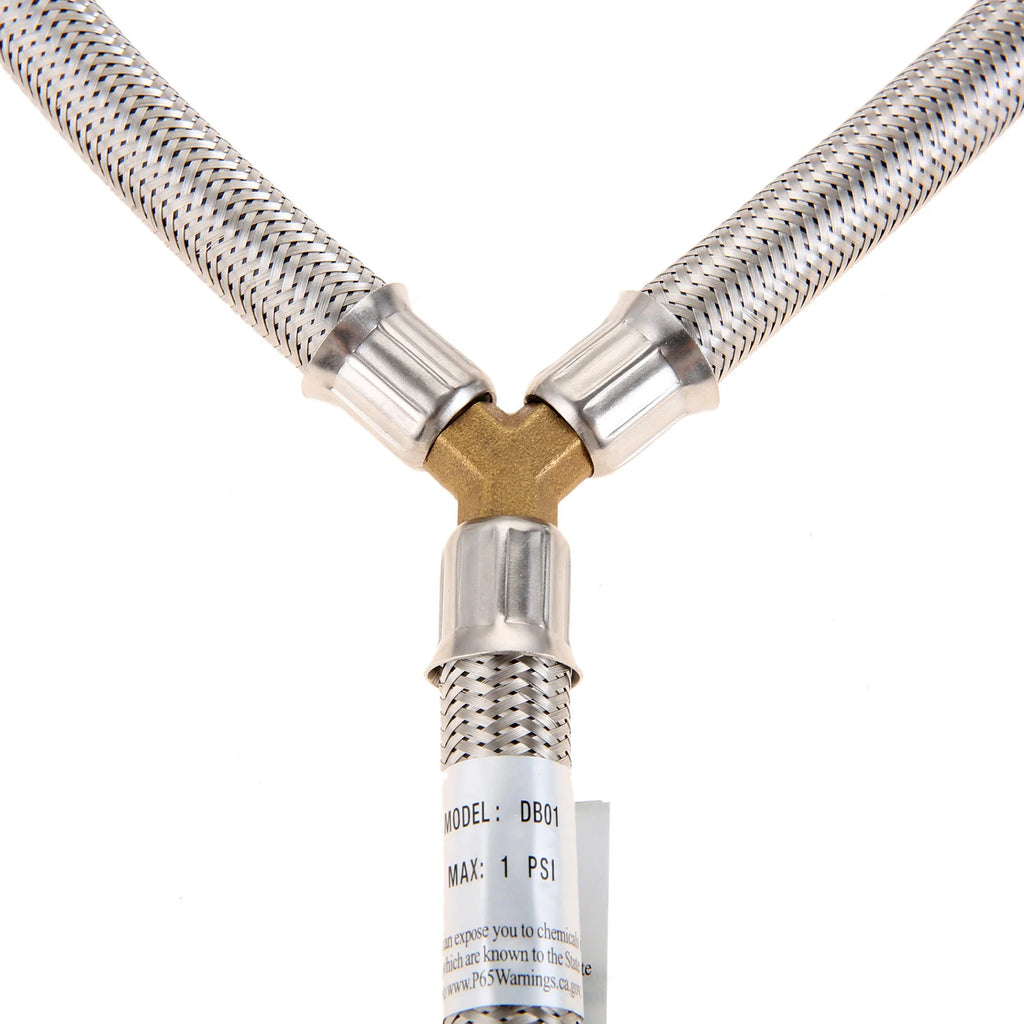 Propane Grill Y-Splitter Extension Adapter Braided Hose Length 15 with 3/8" Flare Connection with Gas Line Pipe Thread Tape Kit