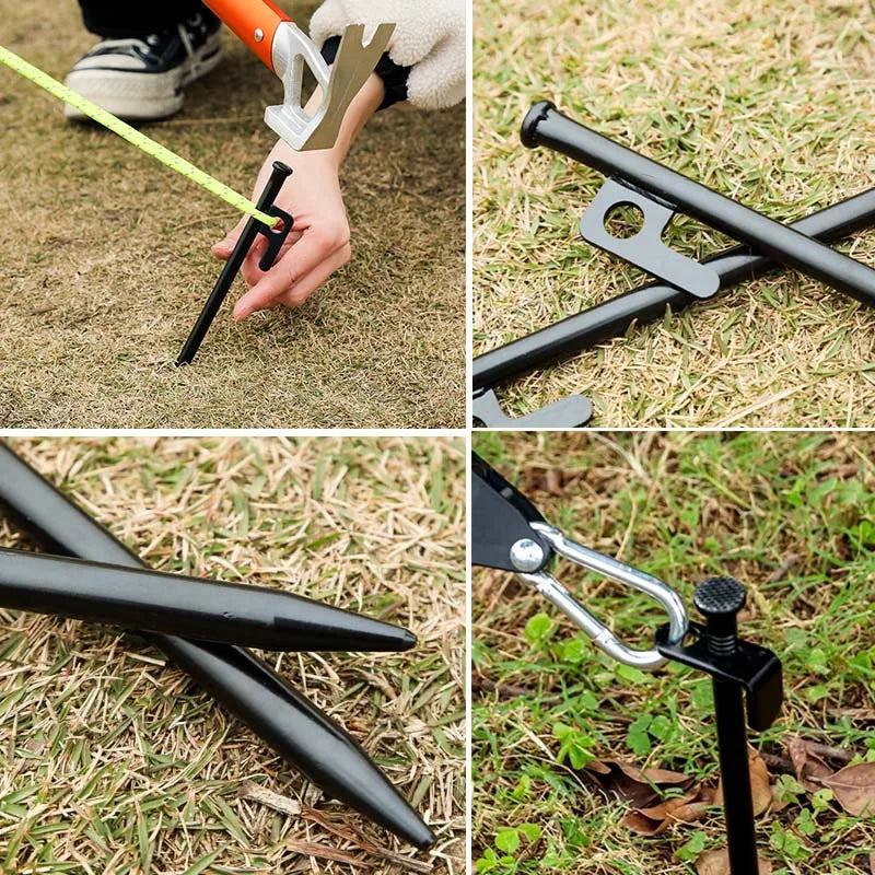 Tent Stakes Heavy Duty & Hammer Set  Steel Tent Pegs+Storage Bag +Fluorescent Rubber Circle for Camping Grassland,Canopies
