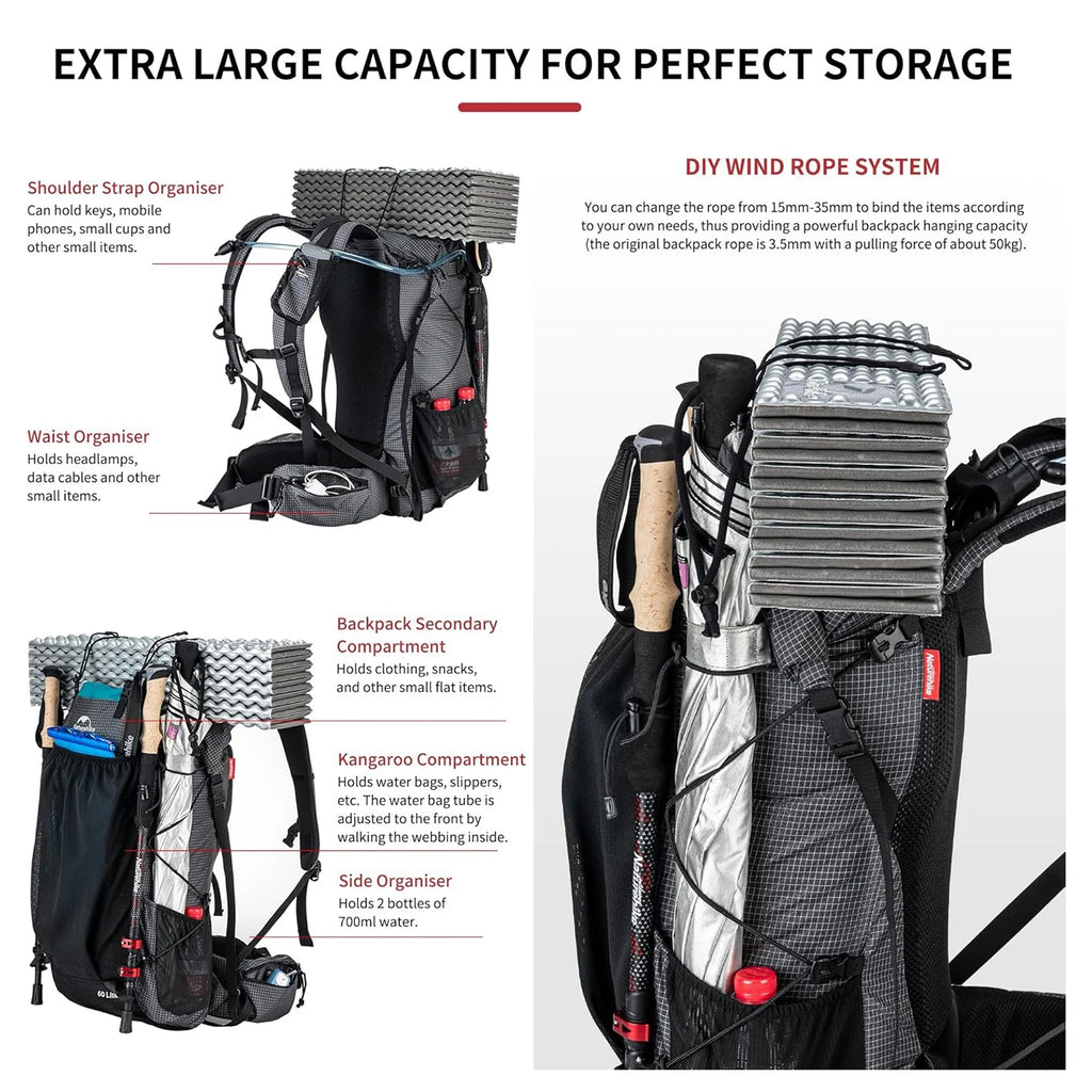 Naturehike 60+5L Waterproof Hiking Backpack