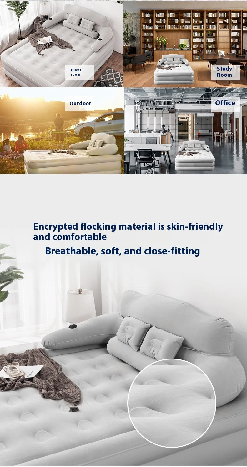 2 Persons Inflatable Mattress Indoor Outdoor Air Cushion 48cm High Bed Camping Folding Home Lazy Laying Soft Skin-friendly