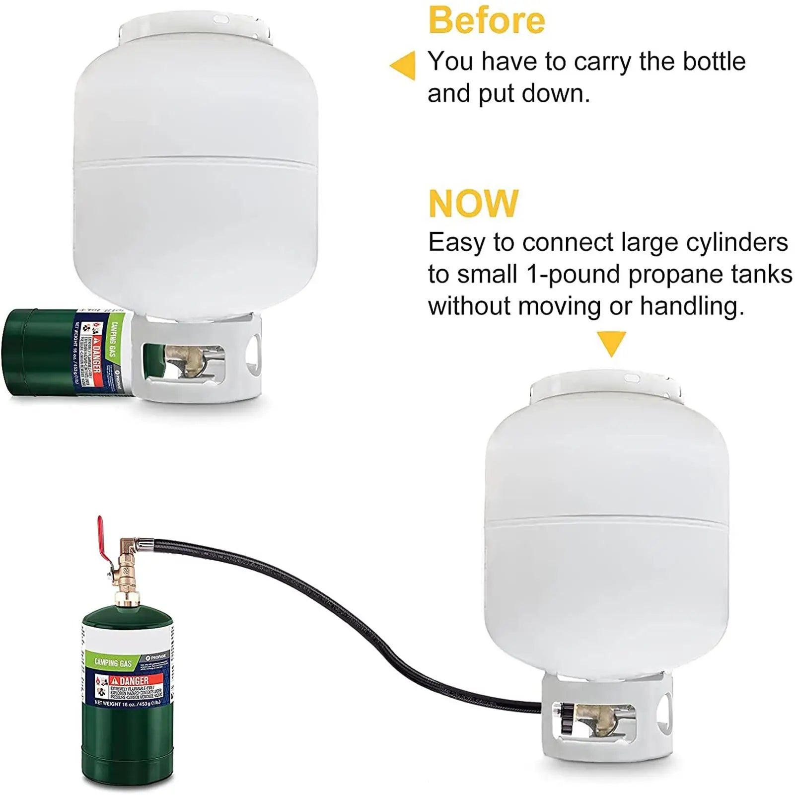 Propane Refill Adapter Hose 39.3in Propane Extension Hose Propane Refill Hose with ON-Off Control Valve For Outdoor Camping