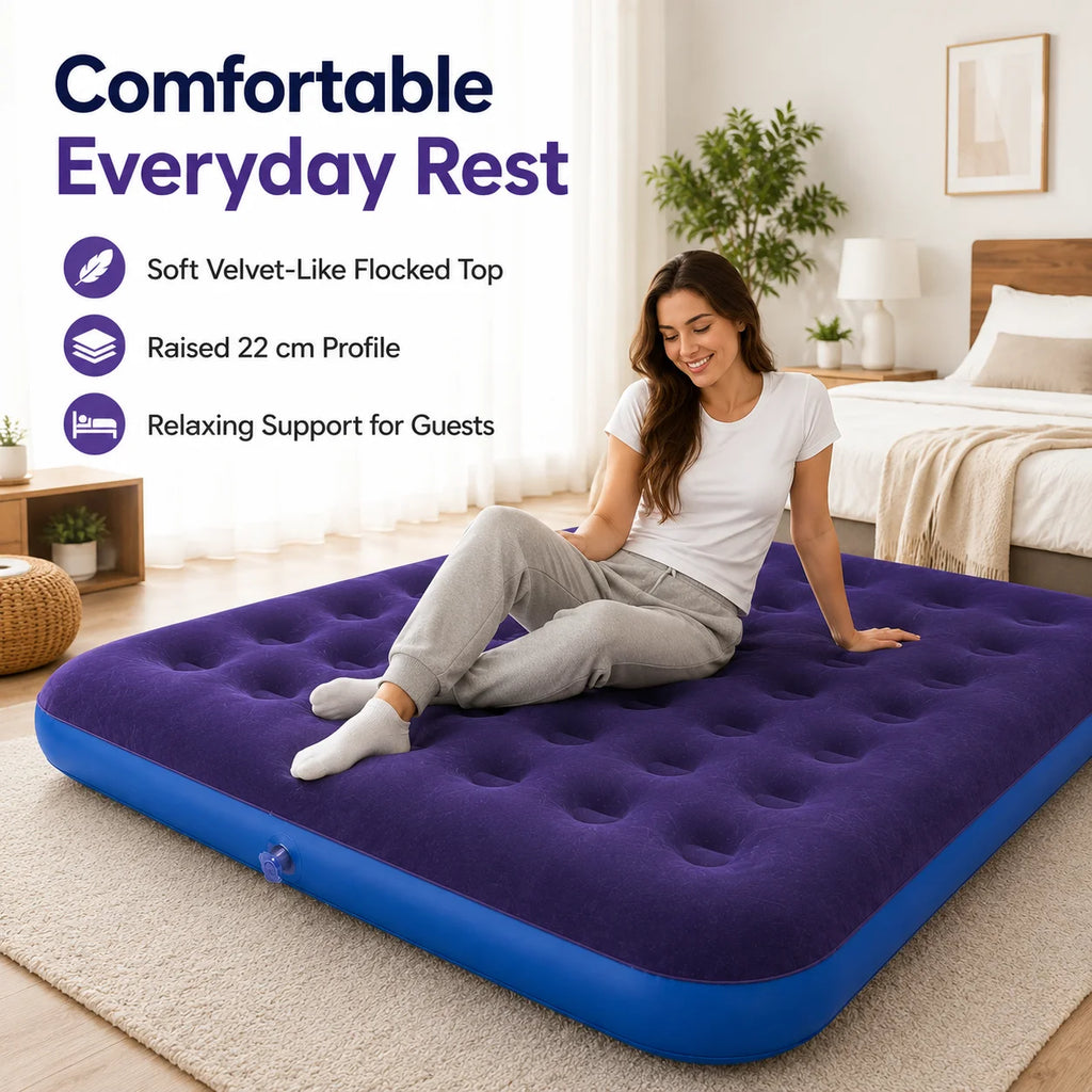 1PC Inflatable Air Mattress Bed with Built-in Pump, Flocked Surface Durable Portable Air Bed for Home Guest Camping Travel