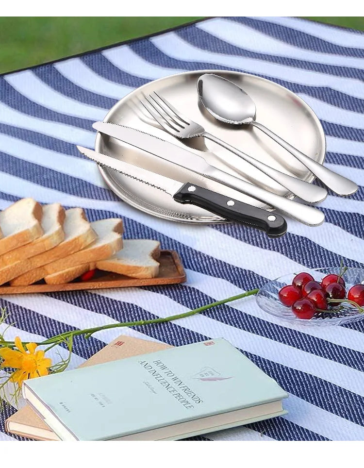 Ultimate Camping Tableware Set with Bag Portable Cutlery Kit for Outdoors Camping Utensils Including Steak Knives,Forks,Spoons