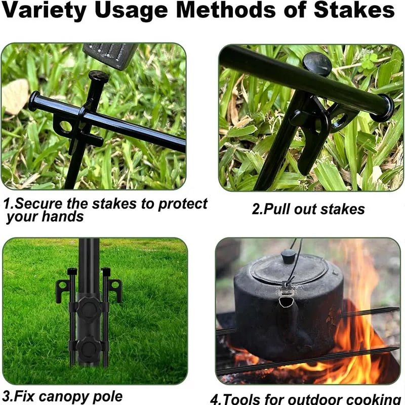 Tent Stakes Heavy Duty & Hammer Set  Steel Tent Pegs+Storage Bag +Fluorescent Rubber Circle for Camping Grassland,Canopies