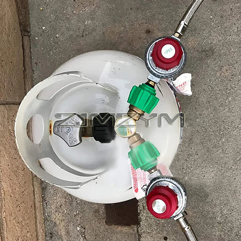 Propane Splitter, Propane Tank Y Splitter Adapter With Gauge, 2 Way Gas Adapter Tee Connector For Propane Tank Cylinder