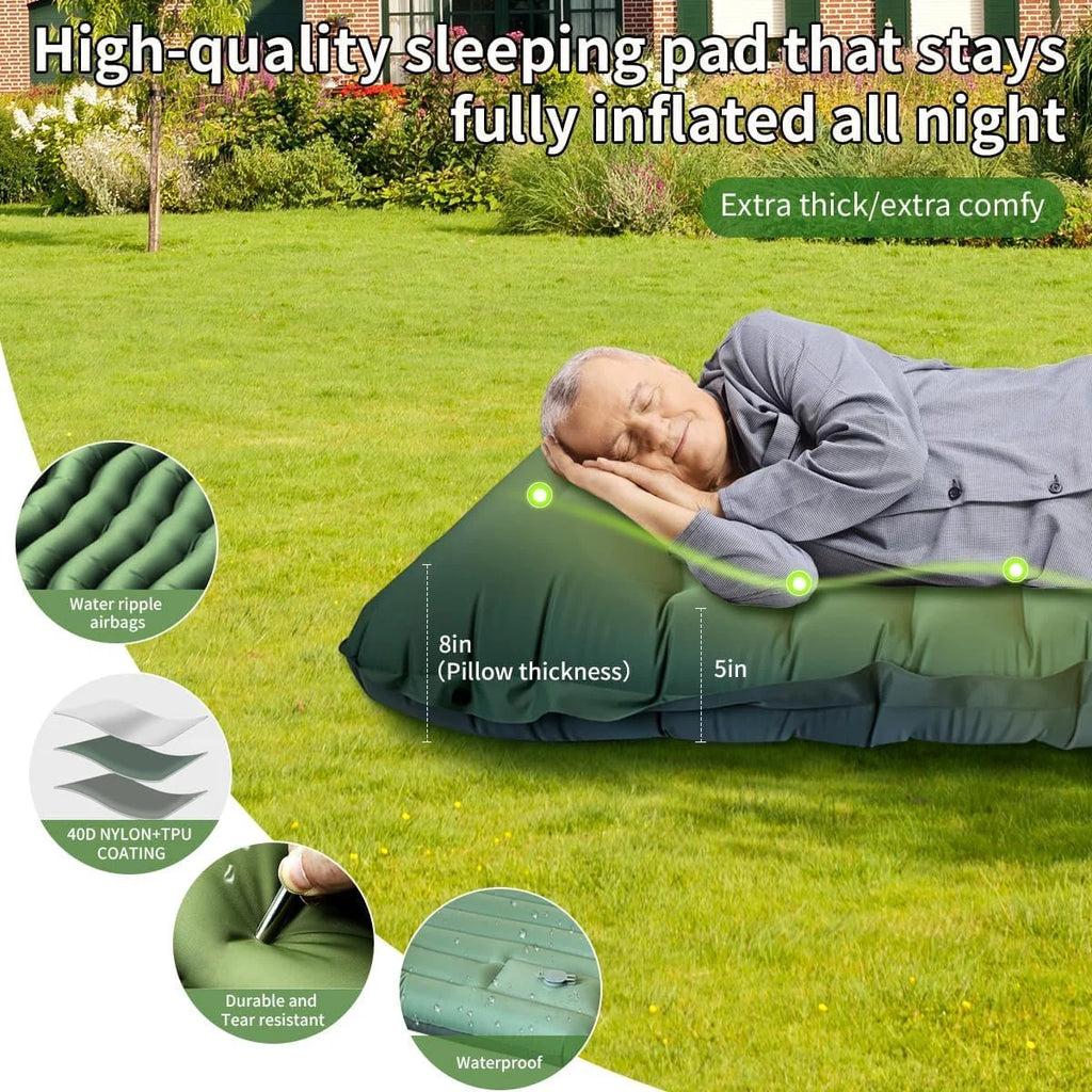 Inflatable Sleeping Pad with Pillow， Portable Air Mattress for Camping, Hiking & Outdoor Travel