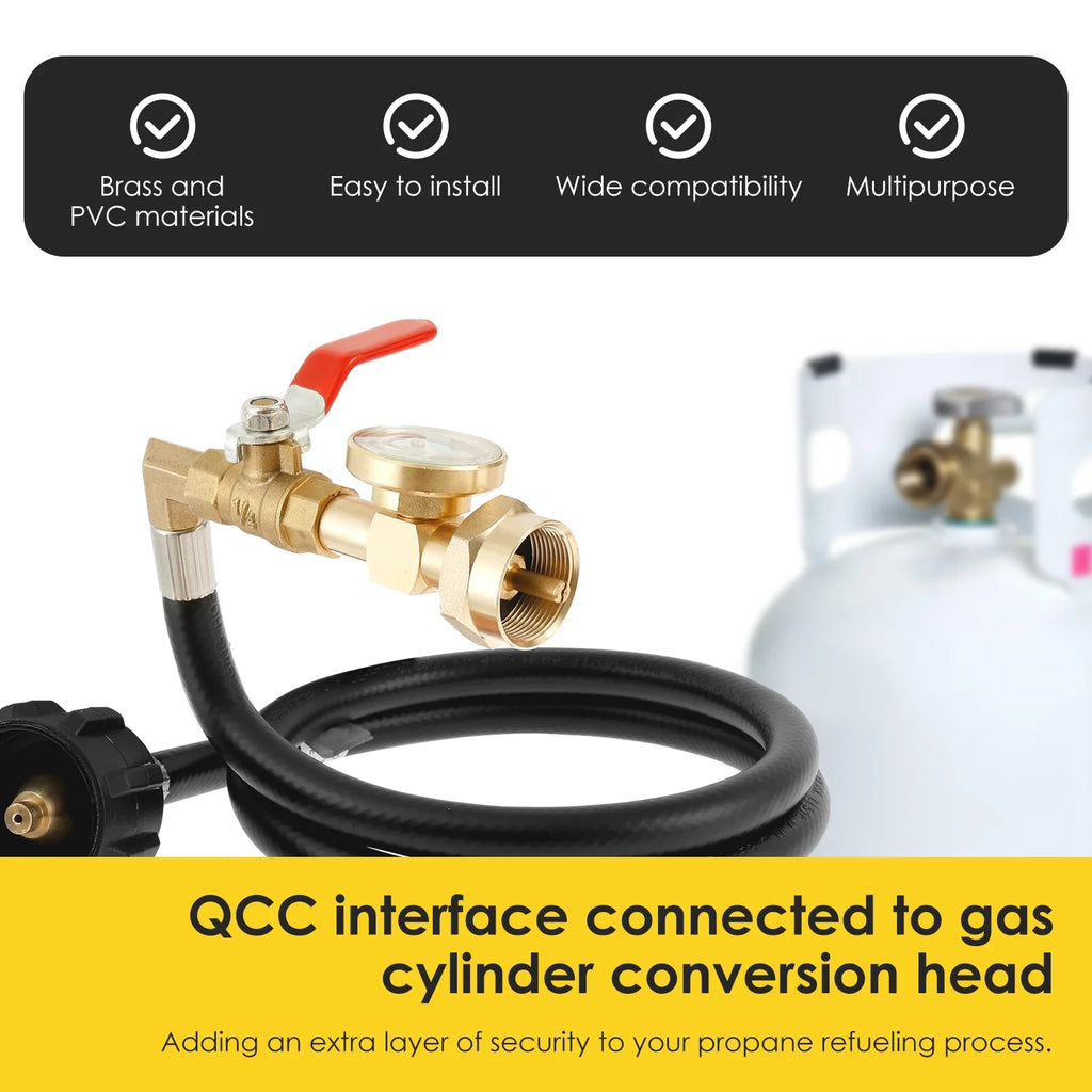 Propane Tank Hose Flexible Propane Refill Adapter Hose with Gauge Propane Tank Extension Hose Barbecue Accessories for 1 lb Tank