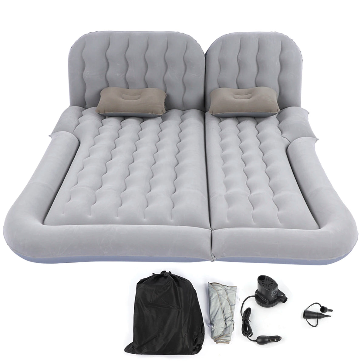 Car Inflatable Bed 2‑In‑1 Multifunction Inflatable Travel Mattress PVC Flocking Soft Sleeping Rest Cushion for Car SUV