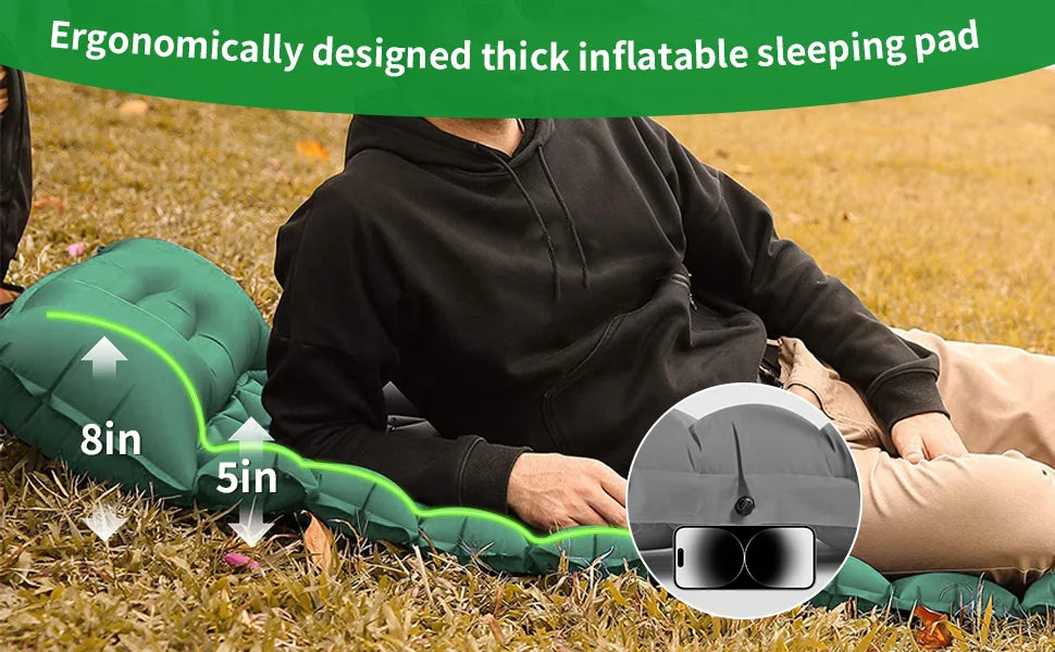 Inflatable Sleeping Pad with Pillow， Portable Air Mattress for Camping, Hiking & Outdoor Travel